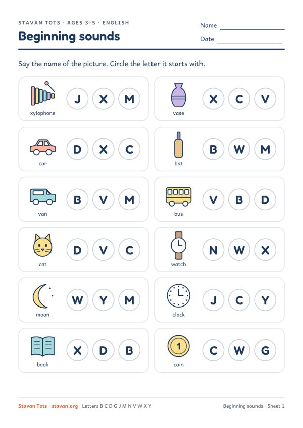 Preview of the Beginning sounds – sheet 1 worksheet