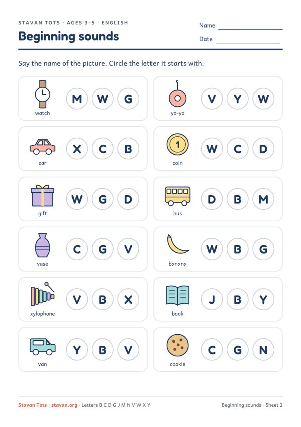 Preview of the Beginning sounds – sheet 2 worksheet