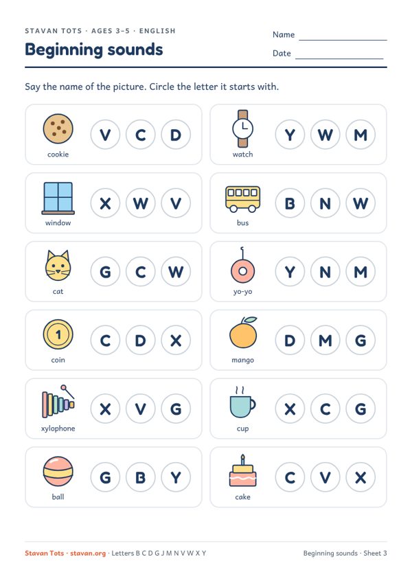 Preview of the Beginning sounds – sheet 3 worksheet