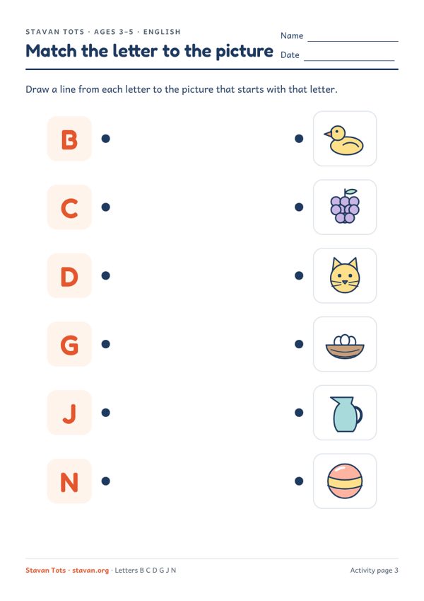 Preview of the Match the letter to the picture (B–N) worksheet