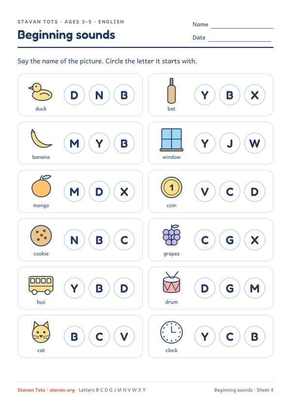 Preview of the Beginning sounds – sheet 4 worksheet