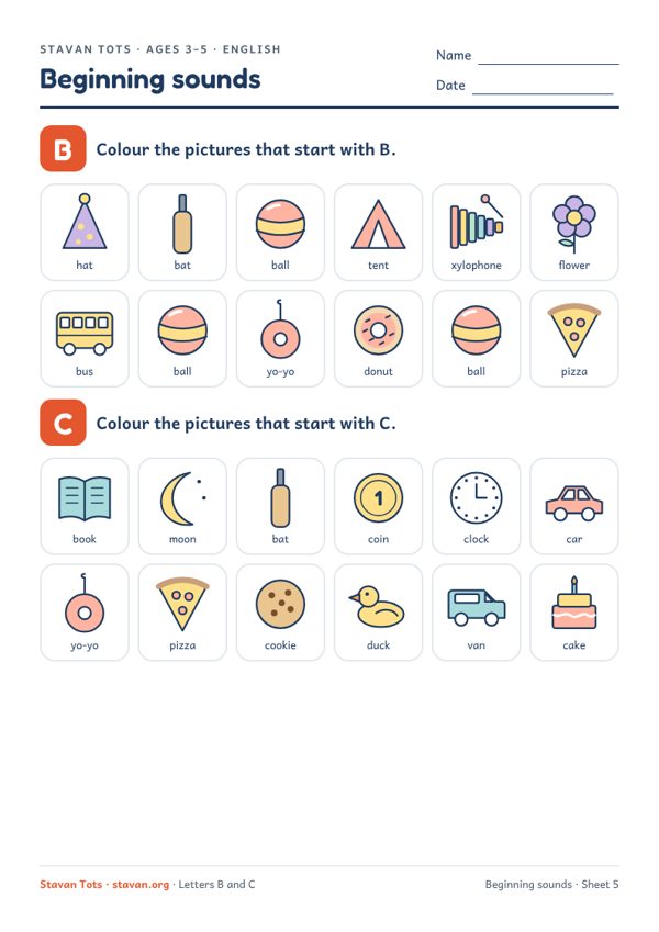 Preview of the Beginning sounds – sheet 5 worksheet