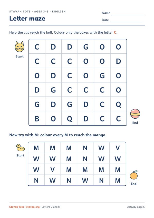 Preview of the Letter maze: C and M worksheet