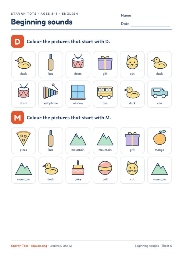 Preview of the Beginning sounds – sheet 6 worksheet