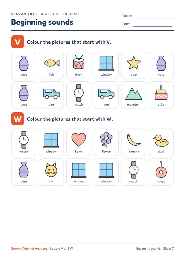 Preview of the Beginning sounds – sheet 7 worksheet