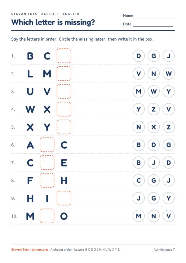 Preview of the Which letter is missing? worksheet