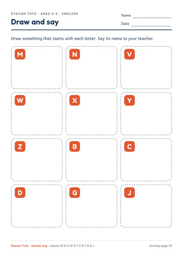 Preview of the Draw and say: one for each letter worksheet