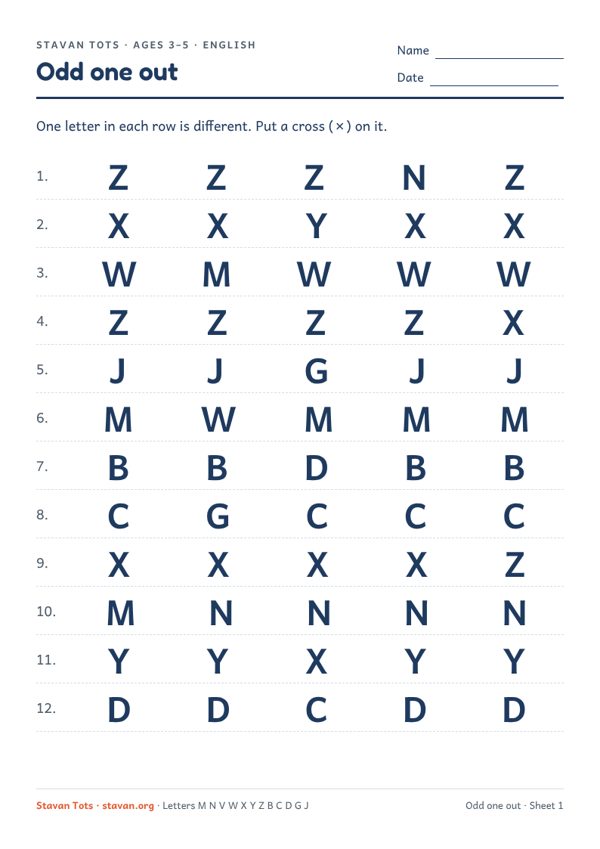 Preview of the Odd one out – sheet 1 worksheet
