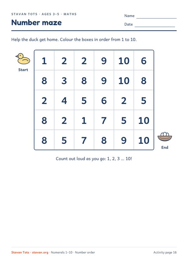 Preview of the Number maze 1 to 10 worksheet