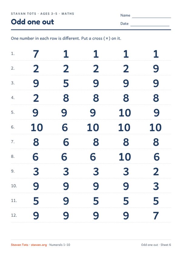 Preview of the Odd one out – sheet 6 worksheet
