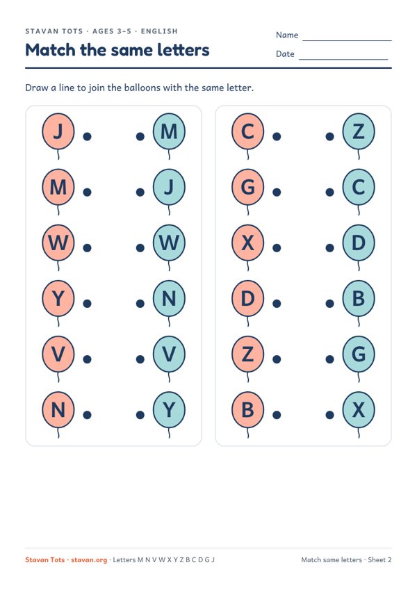 Preview of the Match the same letters – sheet 2 worksheet