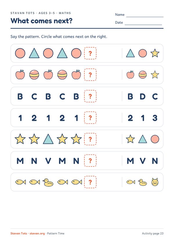 Preview of the What comes next? Patterns worksheet