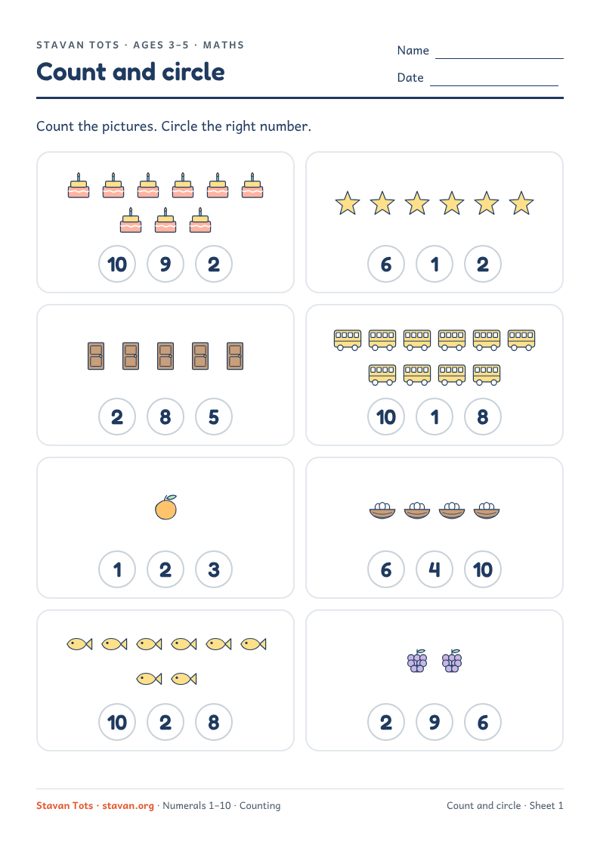 Preview of the Count and circle – sheet 1 worksheet