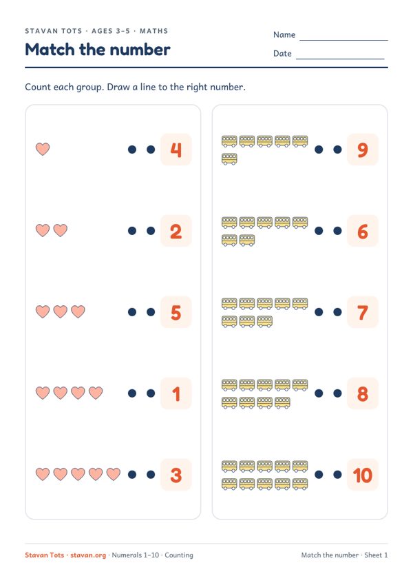 Preview of the Match the number – sheet 1 worksheet