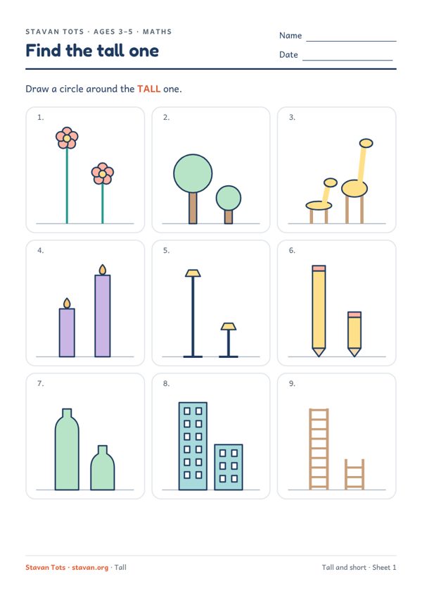 Preview of the Tall and short – sheet 1 worksheet