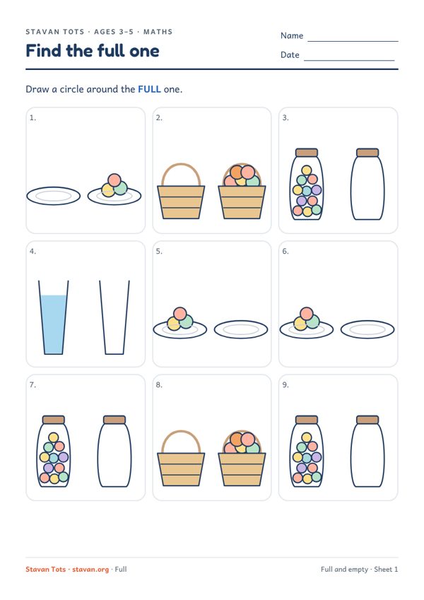 Preview of the Full and empty – sheet 1 worksheet