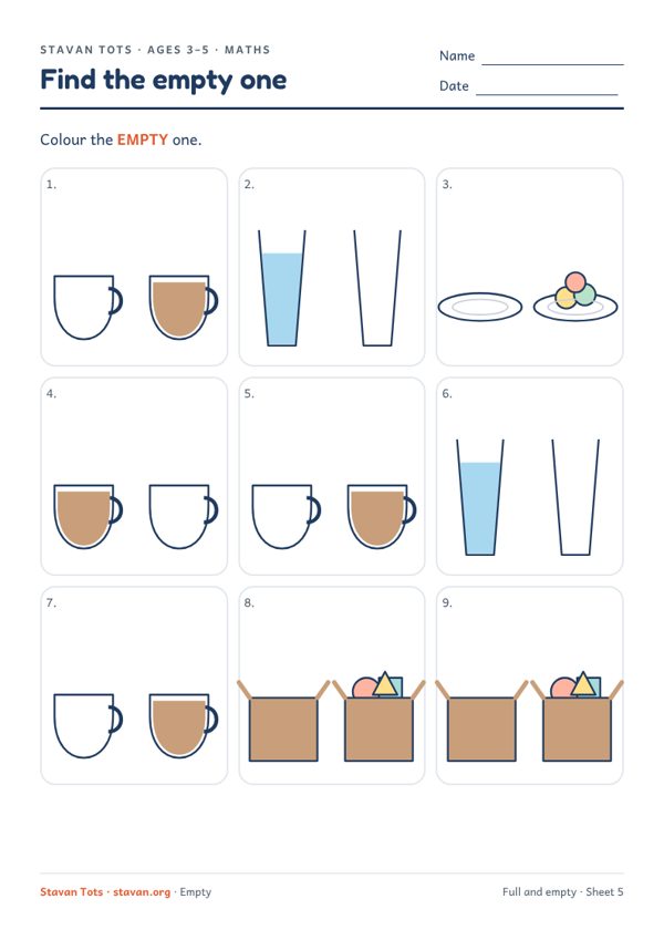 Preview of the Full and empty – sheet 5 worksheet