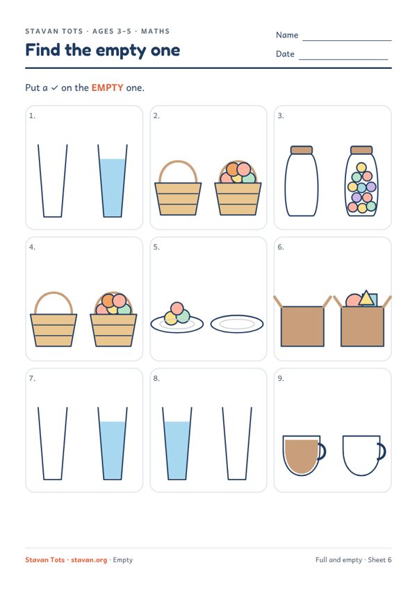 Preview of the Full and empty – sheet 6 worksheet