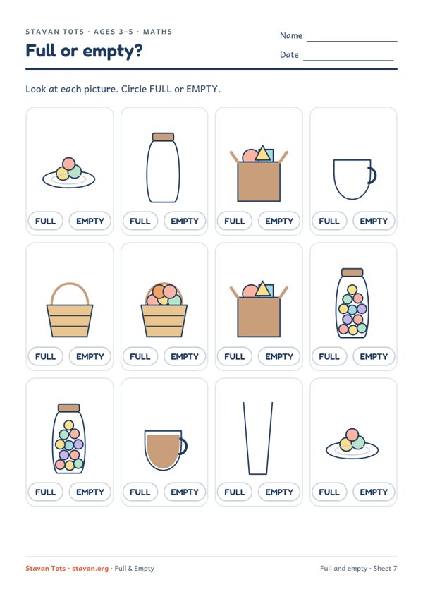 Preview of the Full and empty – sheet 7 worksheet