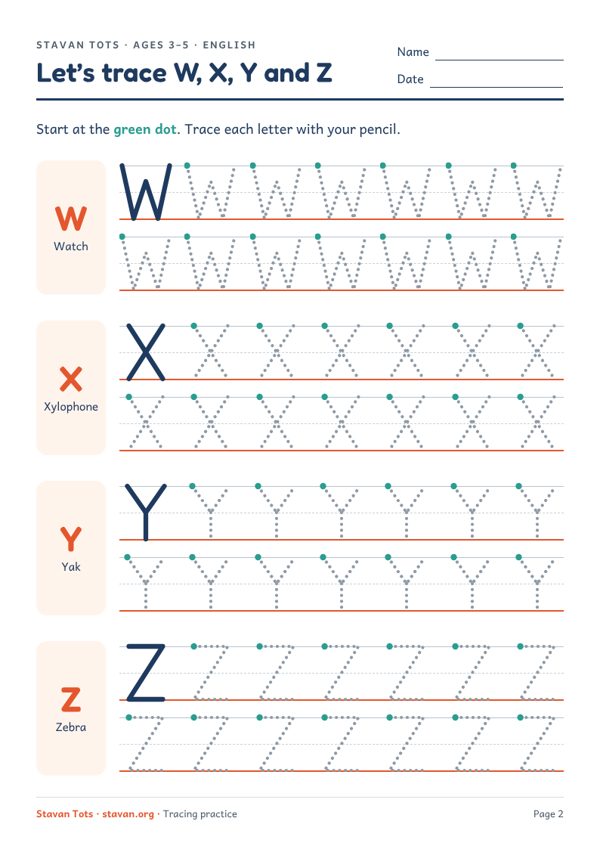 Preview of the Trace the letters W, X, Y and Z worksheet