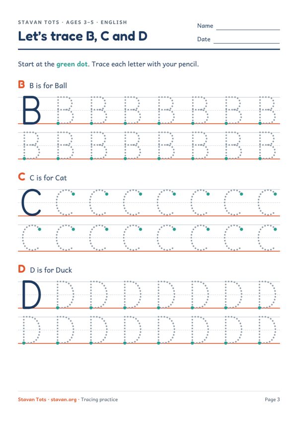 Preview of the Trace the letters B, C and D worksheet