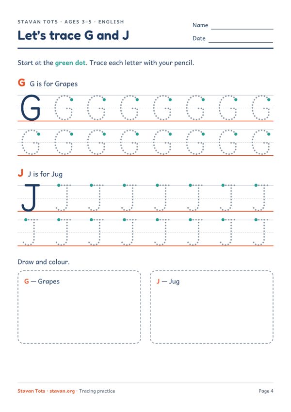 Preview of the Trace the letters G and J worksheet