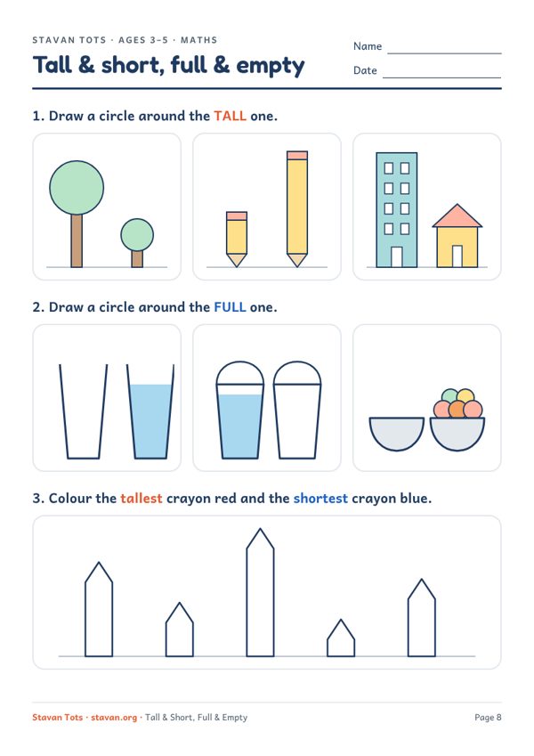 Preview of the Tall & short, full & empty worksheet