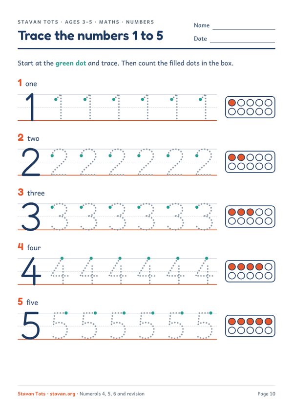 Preview of the Trace the numbers 1 to 5 worksheet