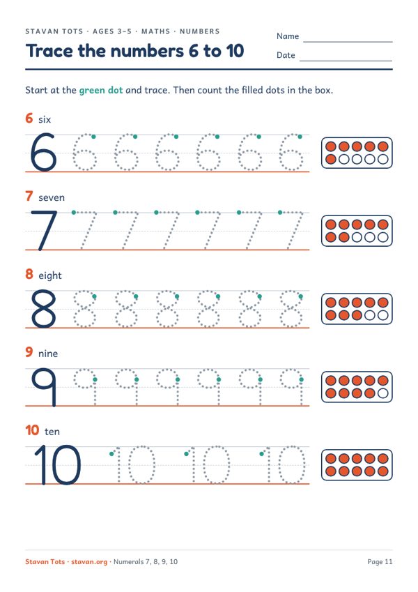 Preview of the Trace the numbers 6 to 10 worksheet