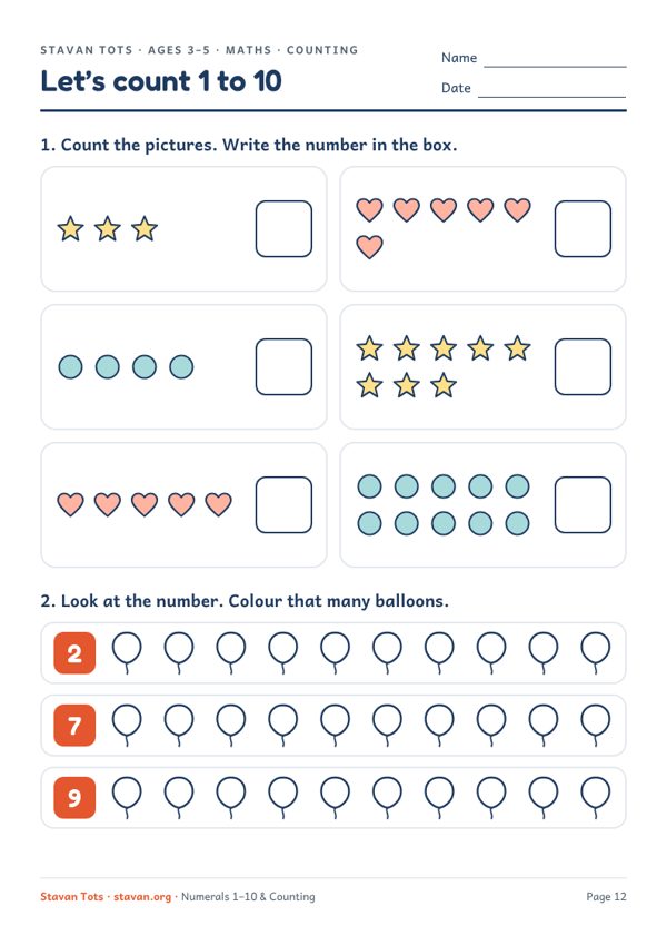 Preview of the Let’s count 1 to 10 worksheet